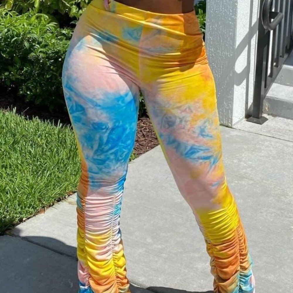 NWOT Tie-dye Ruched Yellow Pants